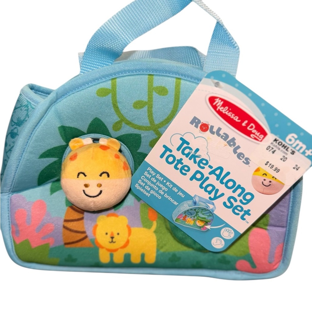 Melissa & Doug Light Blue Rollables Take-Along Tote Play Set with Lion NWT